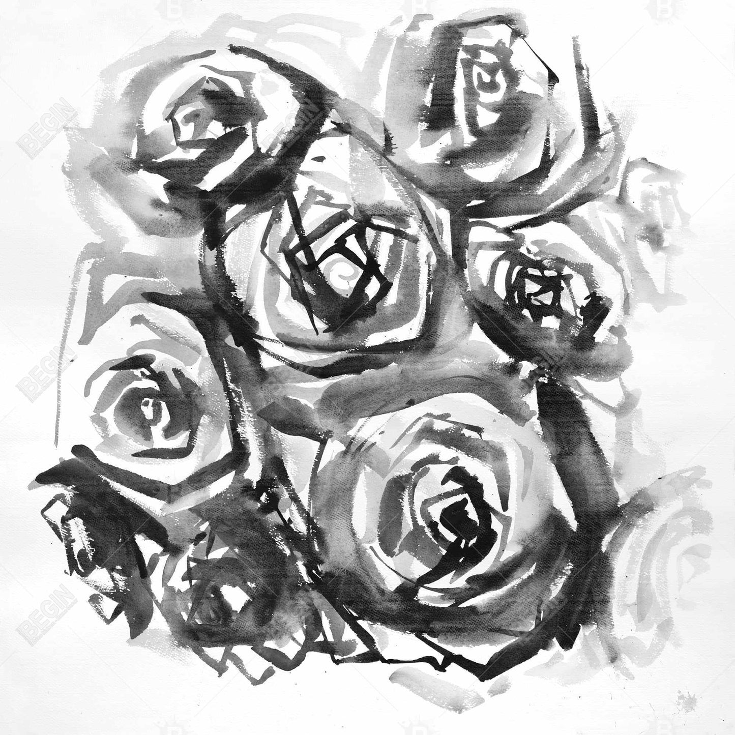 Monochrome Abstract Roses Canvas | Minimalist Floral Decor