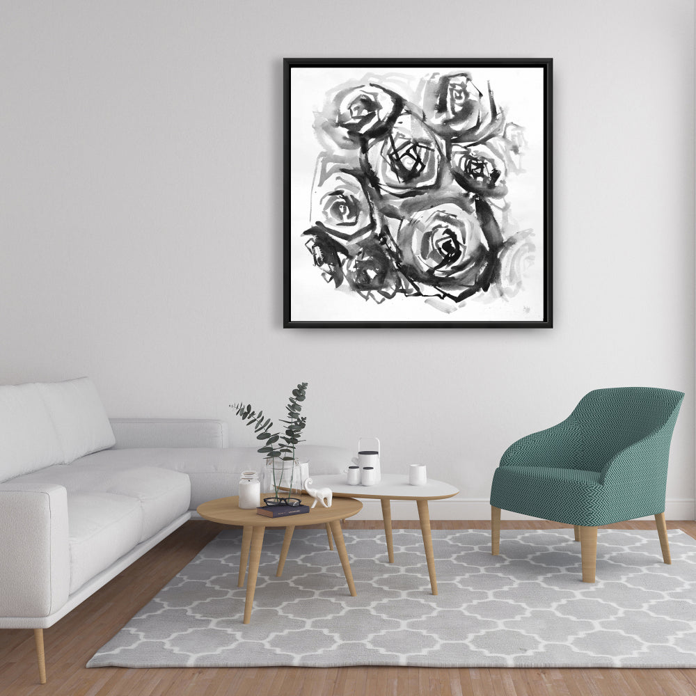 Monochrome Abstract Roses | Minimalist Floral Canvas Wall Art