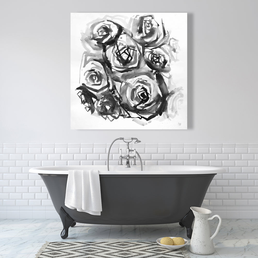 Monochrome Abstract Roses Canvas | Minimalist Floral Decor