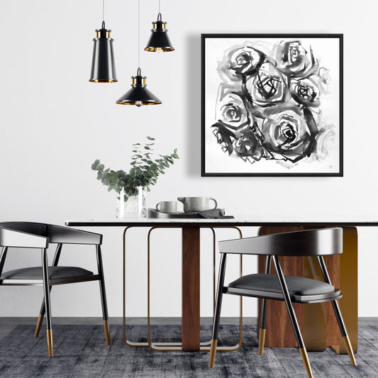 Monochrome Abstract Roses | Minimalist Floral Canvas Wall Art