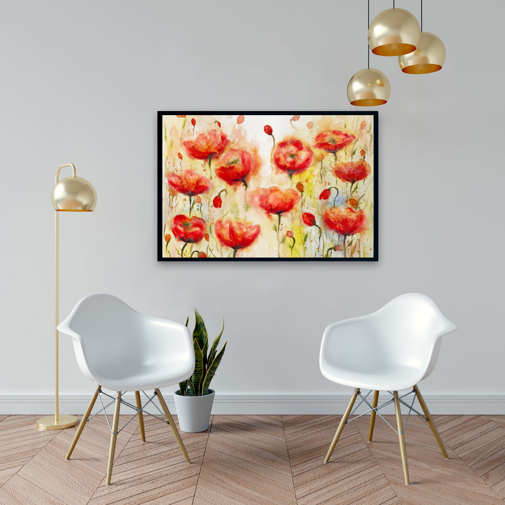 Red Flowers Garden Canvas | Botanical Contemporary Decor