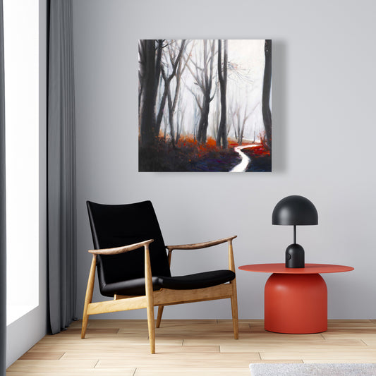 Mysterious Forest Stream Gray Canvas - Trees Bedroom Decor
