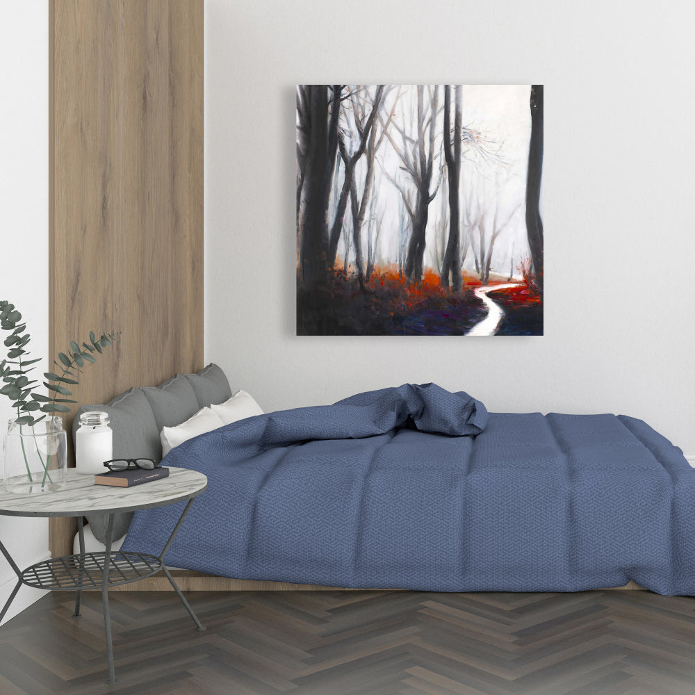 Toile grise Mysterious Forest Stream - Décoration de chambre à coucher avec arbres