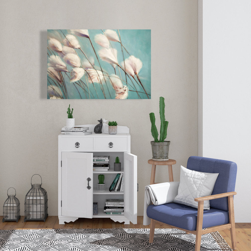 Bedroom Blue Botanical Canvas | Cotton Grass Flowers Decor
