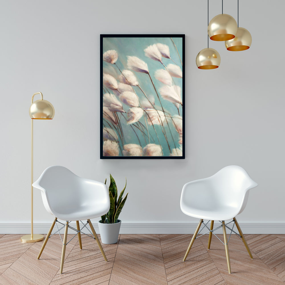 Cotton Grass Flowers Framed Canvas | Floral Botanical Decor