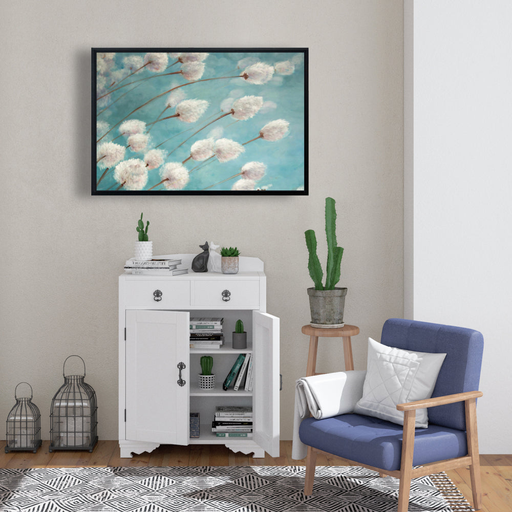 Bedroom Blue Romantic Canvas | Cotton Grass Plants in Wind