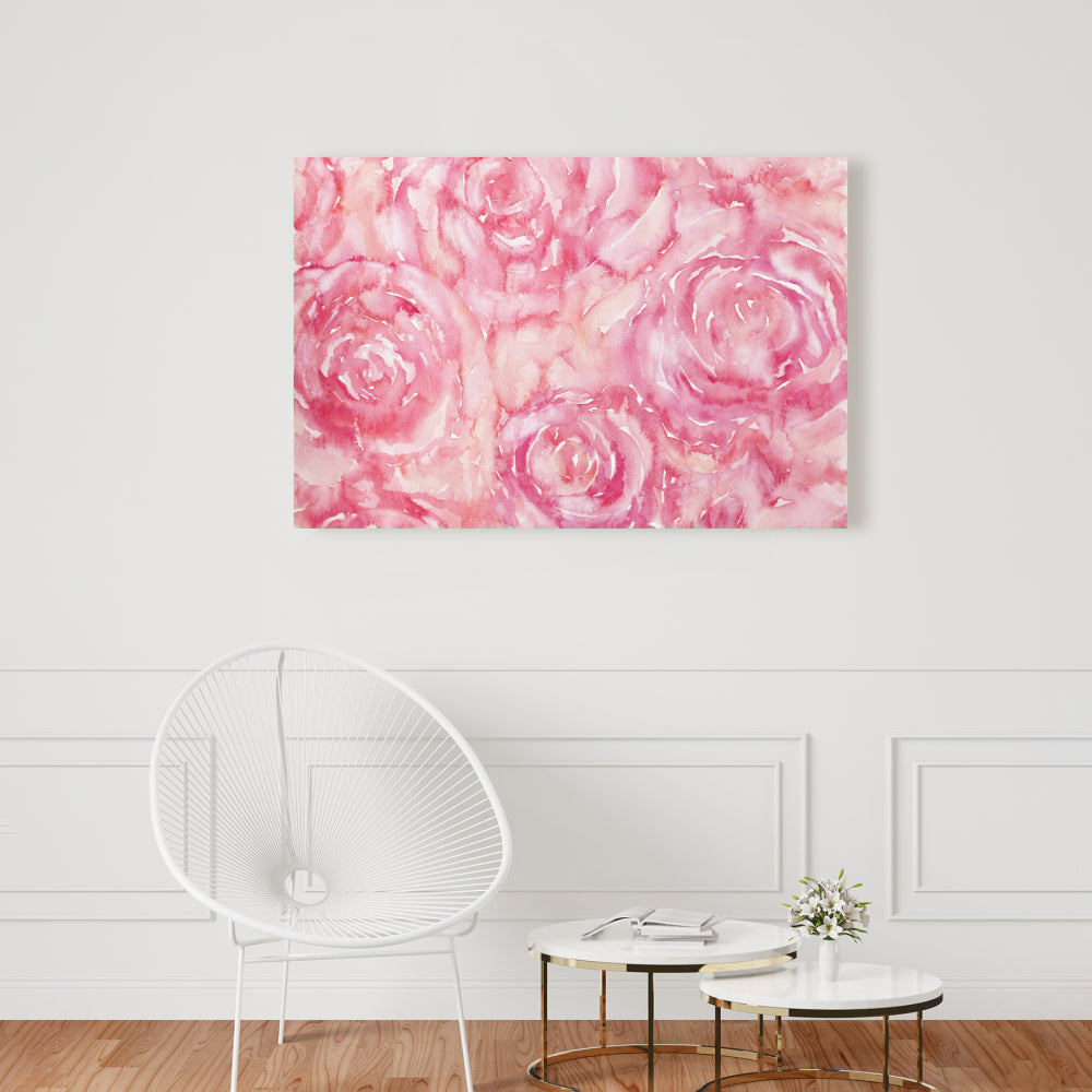 Roses sur toile rose aquarelle | Décoration de chambre fleurie