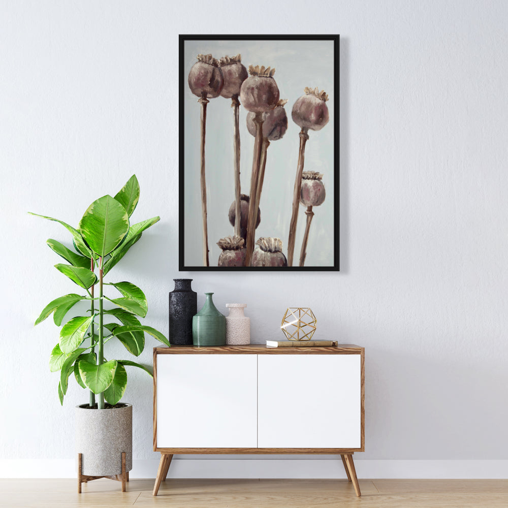Sepia Poppy Head Canvas | Floral Botanical Wall Art Decor