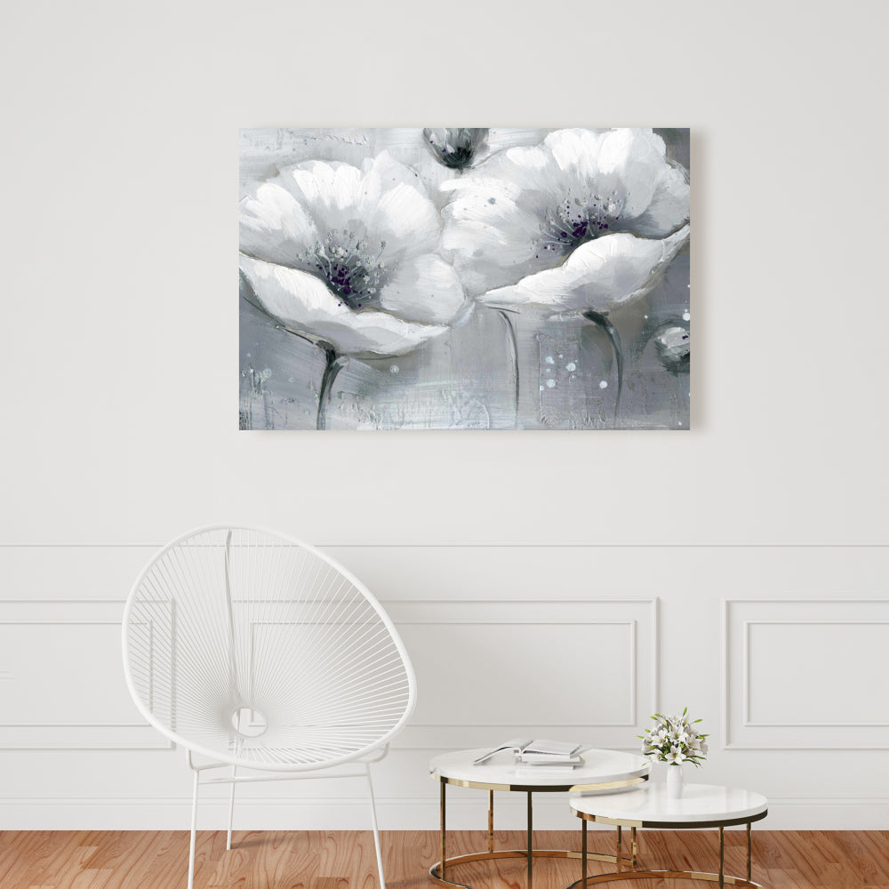 Toile blanche à fleurs en nuances de gris | Décoration florale industrielle