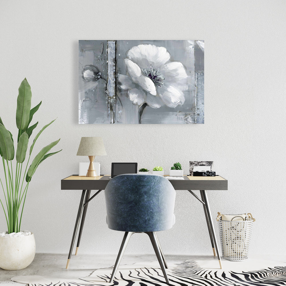 Gray & White Flowers Canvas - Floral Botanical Bedroom Decor