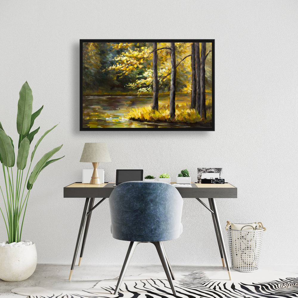 Toile de chambre Paysages bleus | Paysage d'automne au bord de l'eau