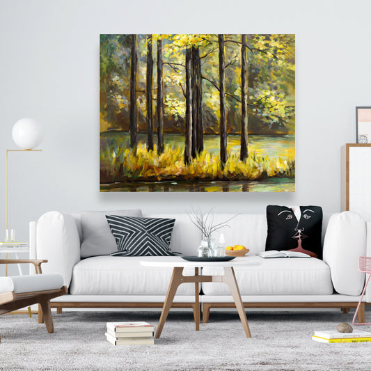 Trees in Lake Canvas - Contemporary Home Decor Art