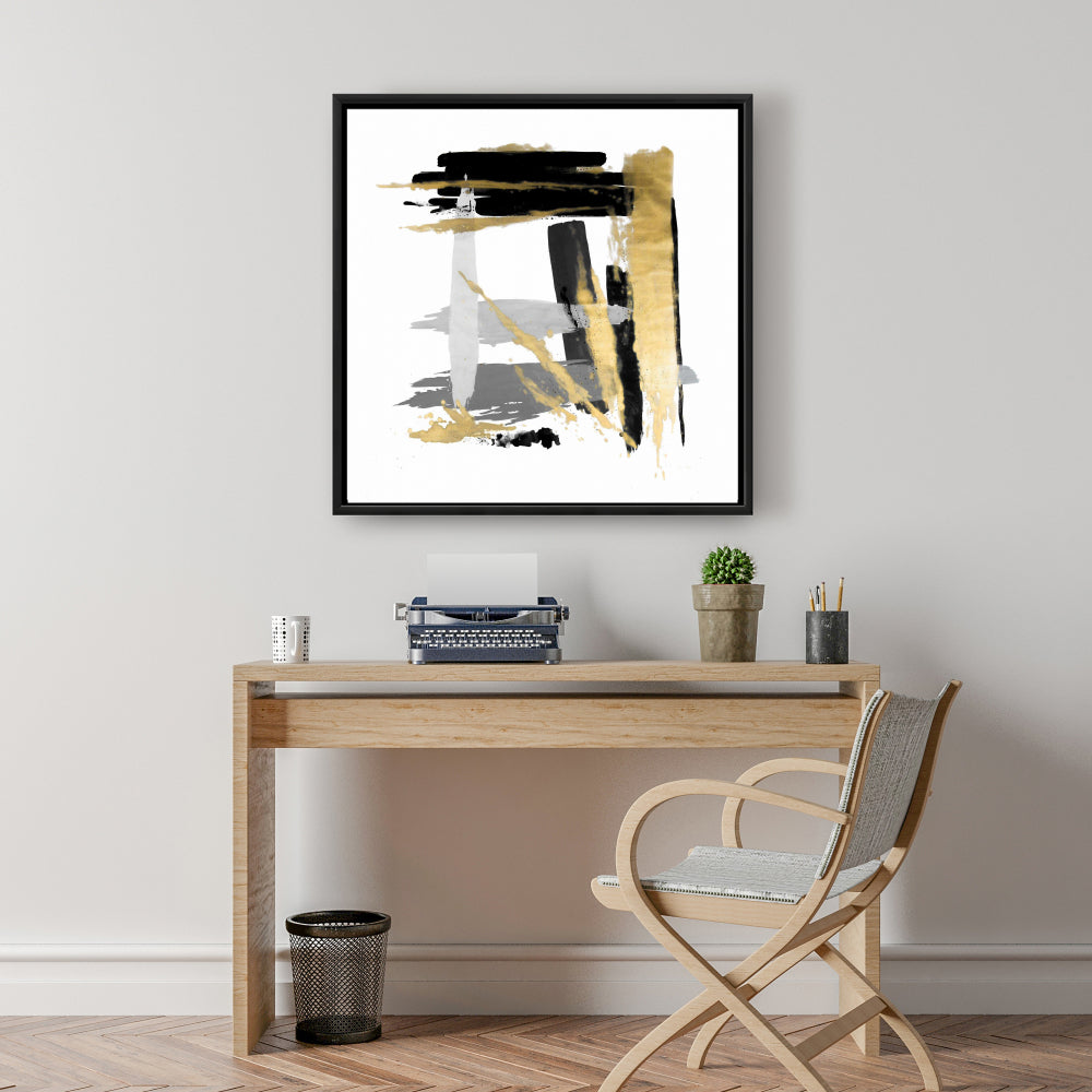 Brush Strokes Gray Abstract Canvas | Shapes Framed Wall Decor