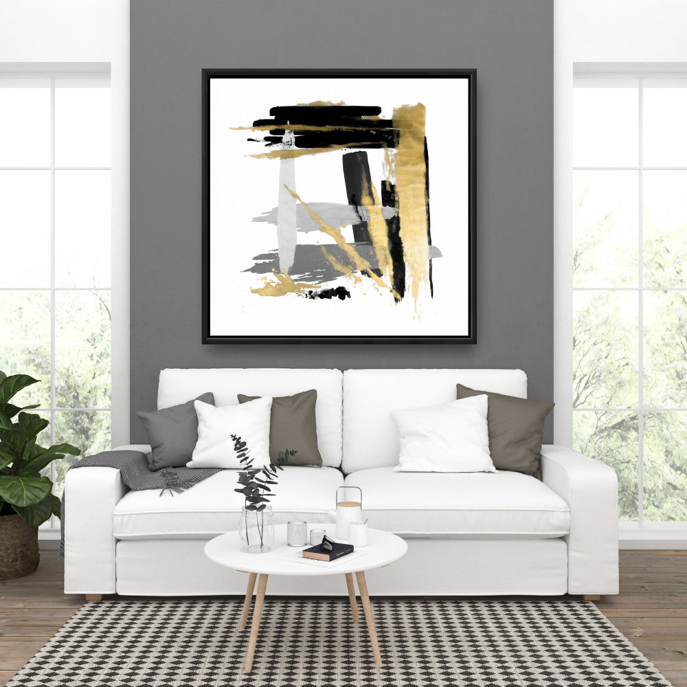 Brush Strokes Gray Abstract Canvas | Shapes Framed Wall Decor