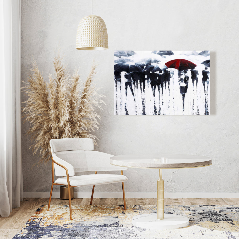 Bedroom Wall Art | Blue Canvas Abstract Silhouettes Rain