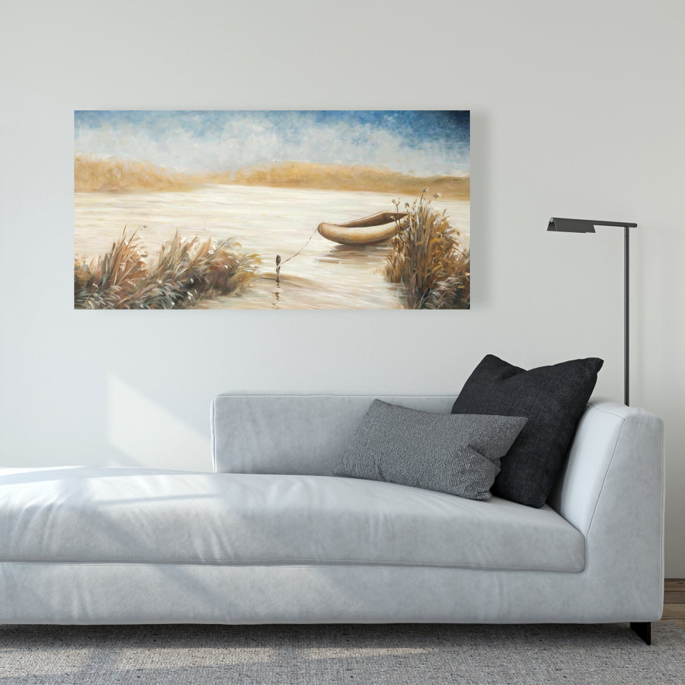 Abandoned Boat Canvas | Blue Coastal Art for Home Decor