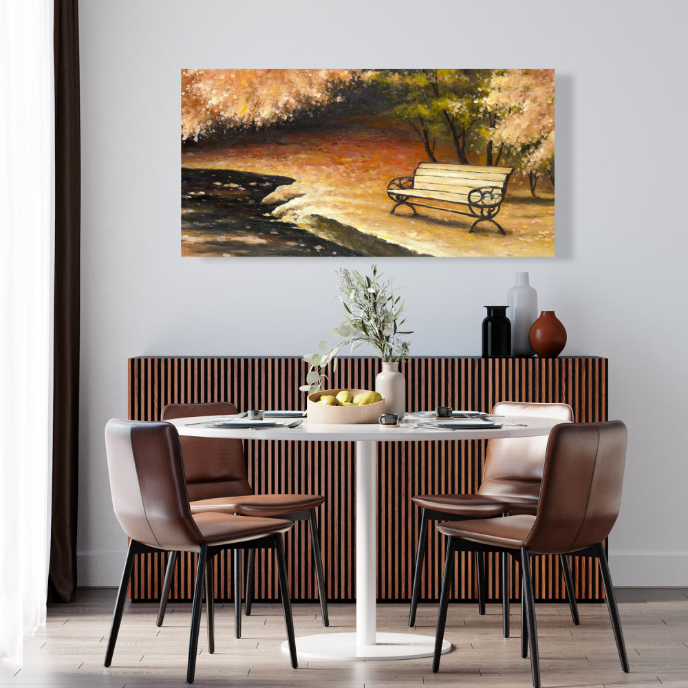 Brown Trees Canvas - Park Bench by Fall | Home Decor Wall Art