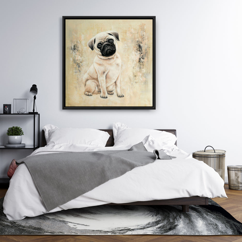 Small Pug Dog Canvas | Bedroom Animals Framed Wall Art Decor