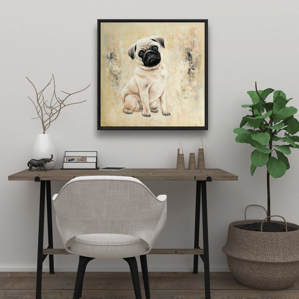 Small Pug Dog Canvas | Bedroom Animals Framed Wall Art Decor