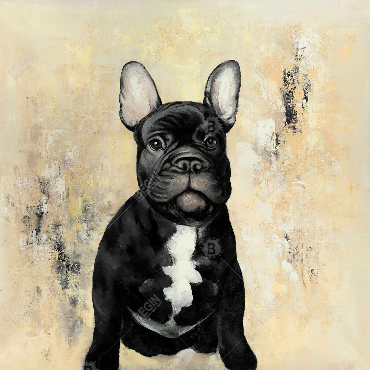 Toile noire représentant un bouledogue français pour chambre à coucher | Décoration murale
