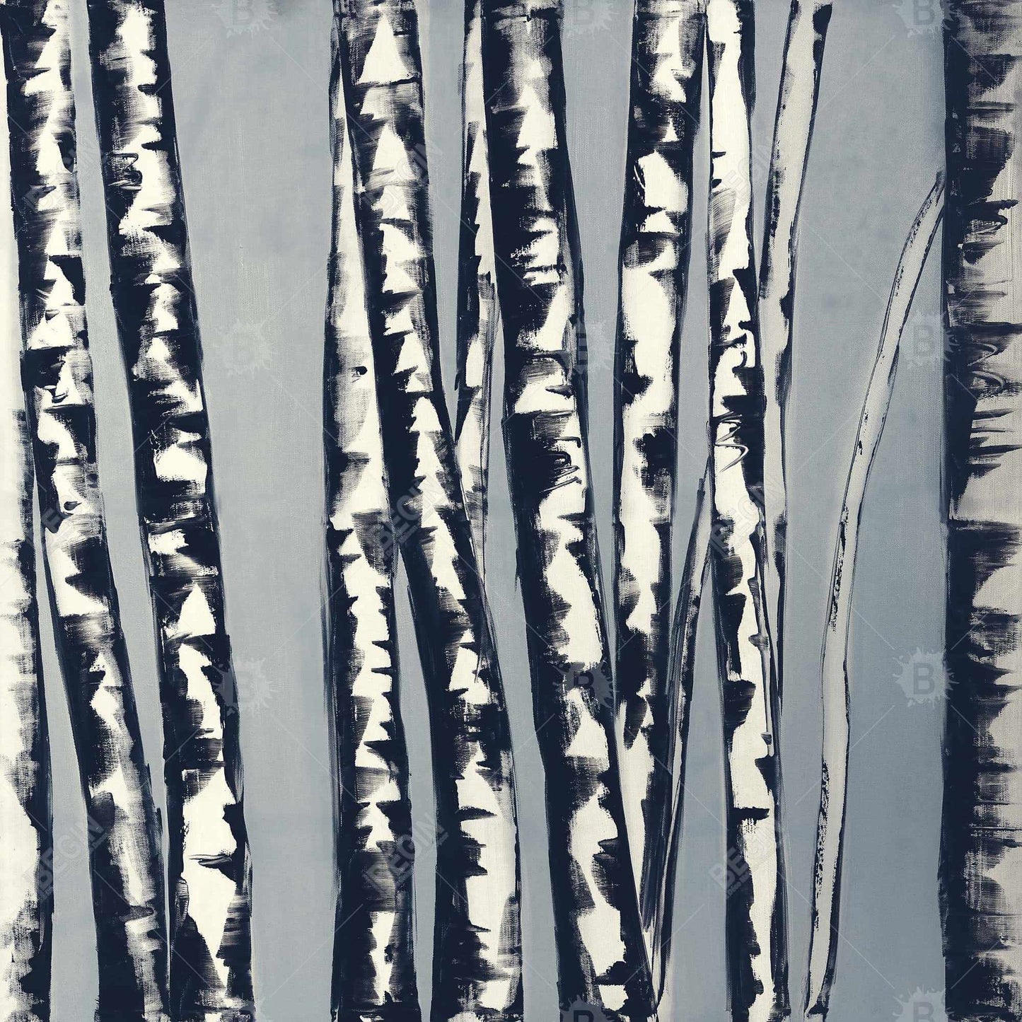 Abstract Birch Forest Canvas - Blue Office Wall Art Decor
