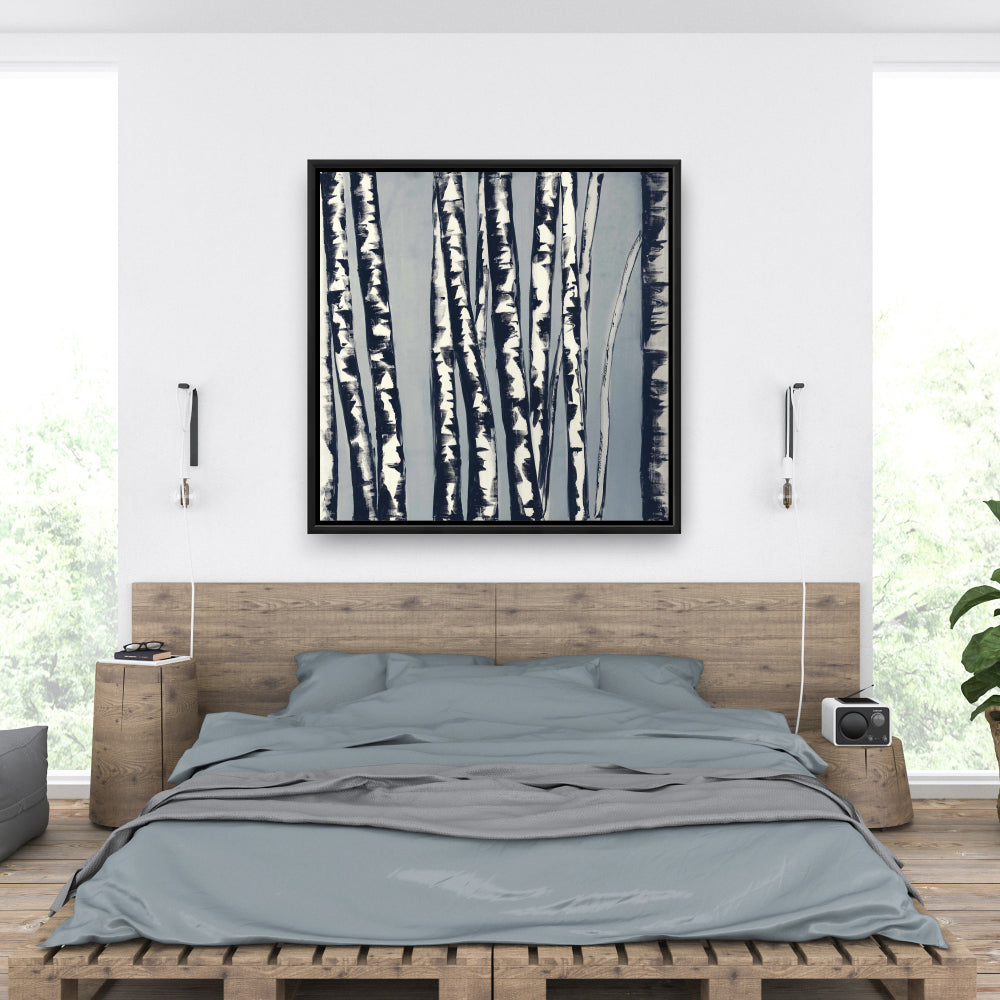 Blue Trees Abstract Birch Forest Canvas | Framed Home Decor