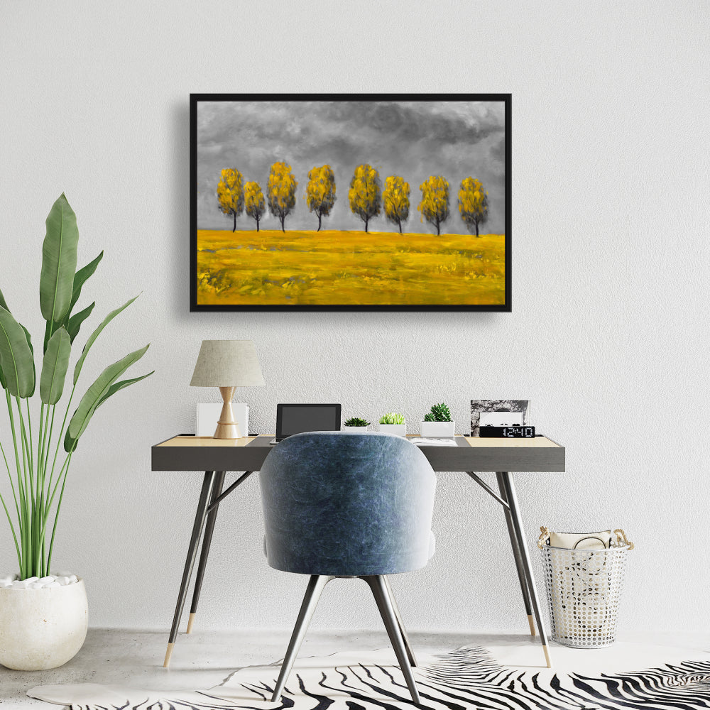 Gray Bedroom Canvas - Yellow Trees in Field | Home Decor Art