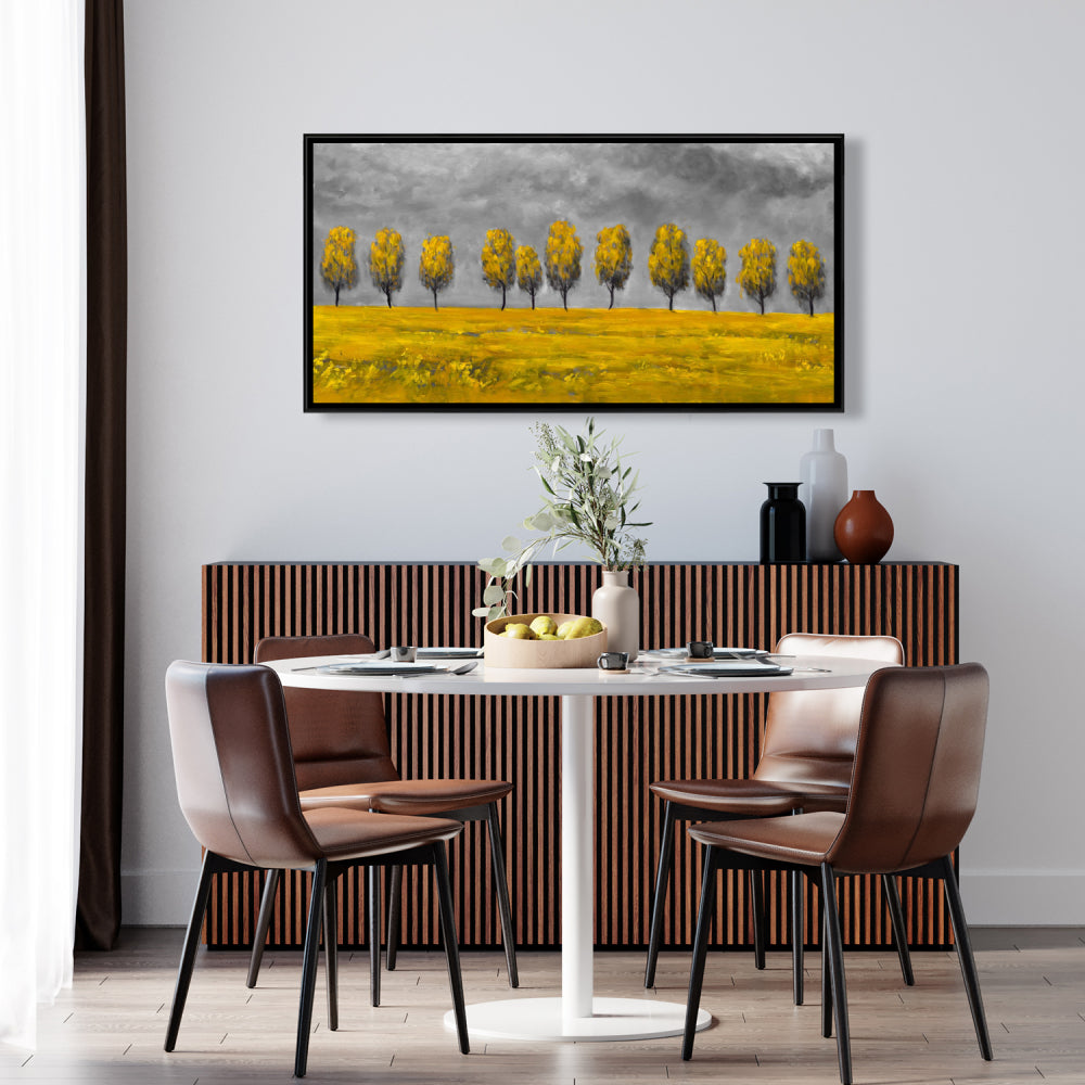 Gray Bedroom Canvas - Yellow Trees in Field | Home Decor Art