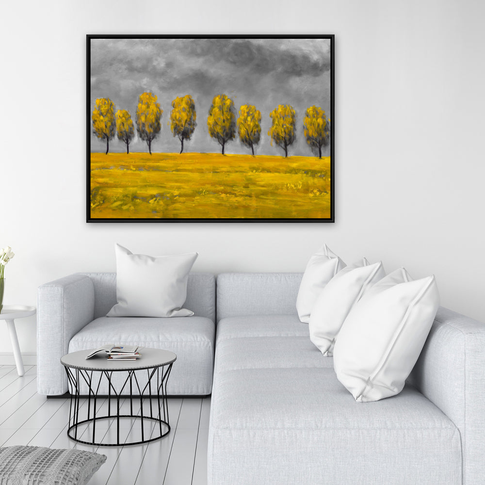 Gray Bedroom Canvas - Yellow Trees in Field | Home Decor Art