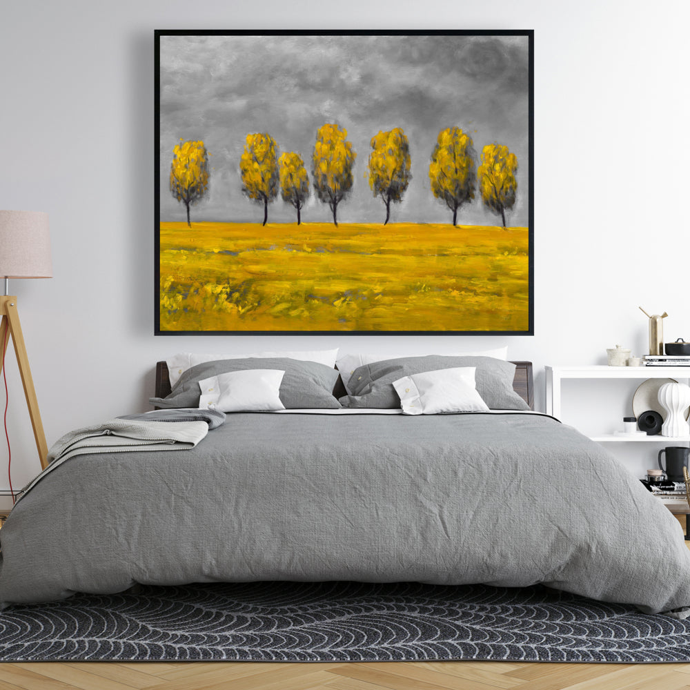 Gray Bedroom Canvas - Yellow Trees in Field | Home Decor Art