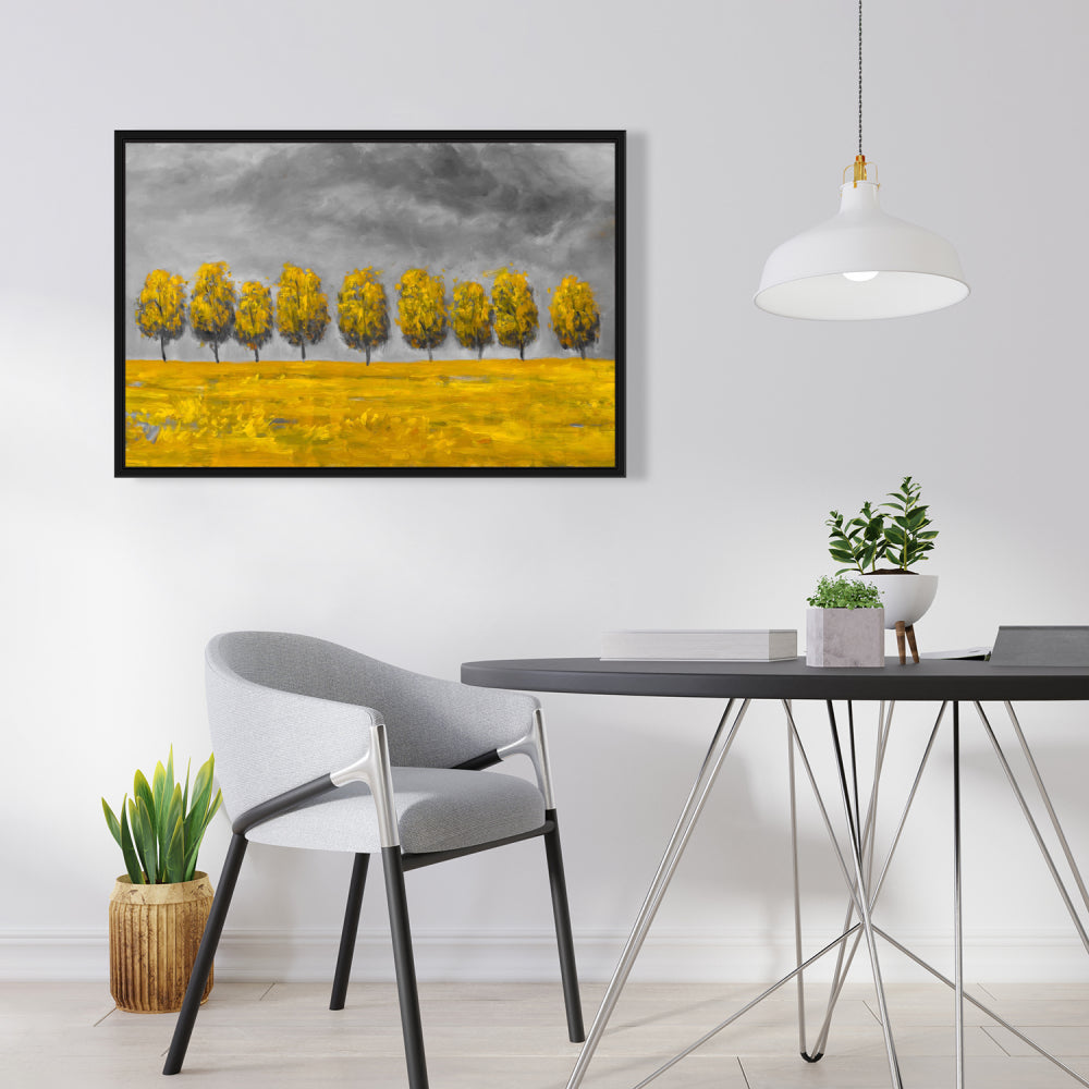 Trees in a Field Framed Canvas | Bedroom Trees Landscape Decor
