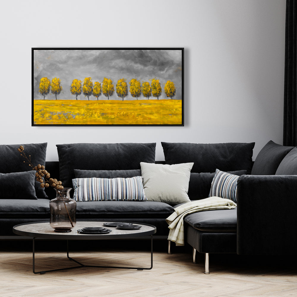 Trees in a Field Framed Canvas | Bedroom Trees Landscape Decor