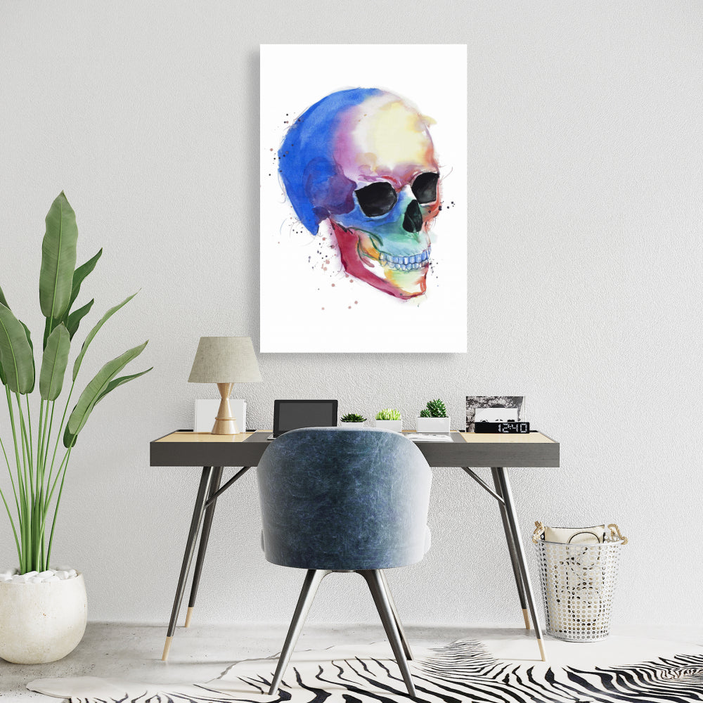 Watercolor Colorful Skull Canvas - Unique Bedroom Wall Art