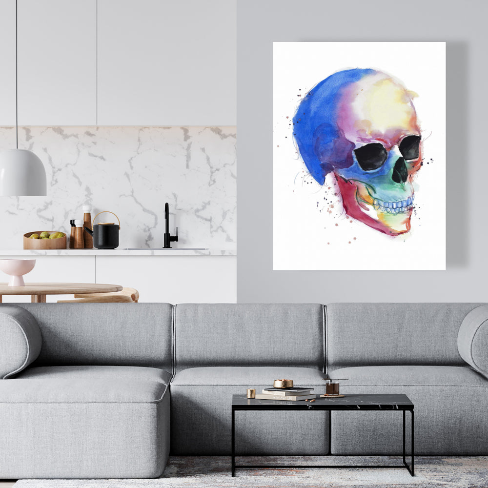 Watercolor Colorful Skull Canvas - Unique Bedroom Wall Art