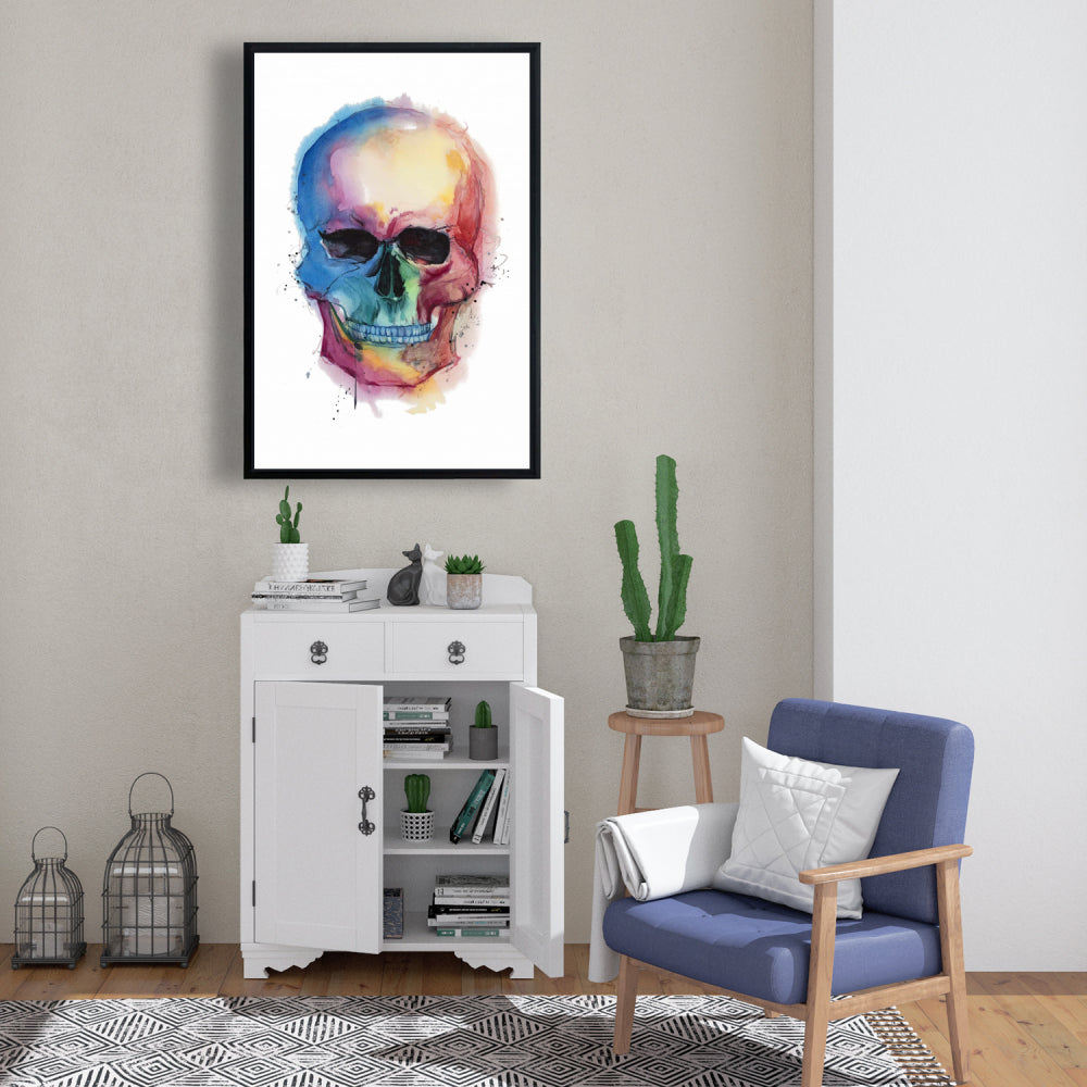 Watercolor Colorful Skull Canvas | Modern Blue Skull Decor
