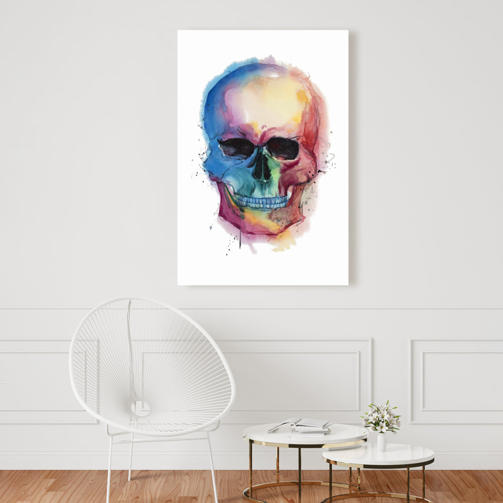 Watercolor Colorful Skull Canvas | Modern Bedroom Home Decor