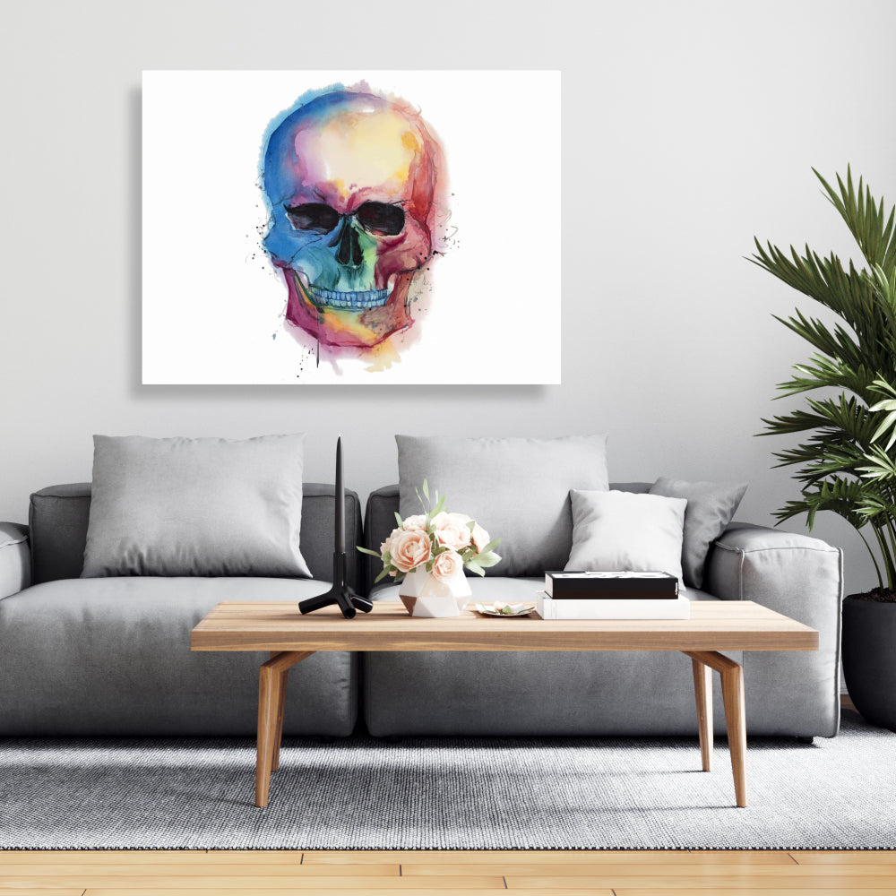 Watercolor Colorful Skull Canvas | Modern Bedroom Home Decor