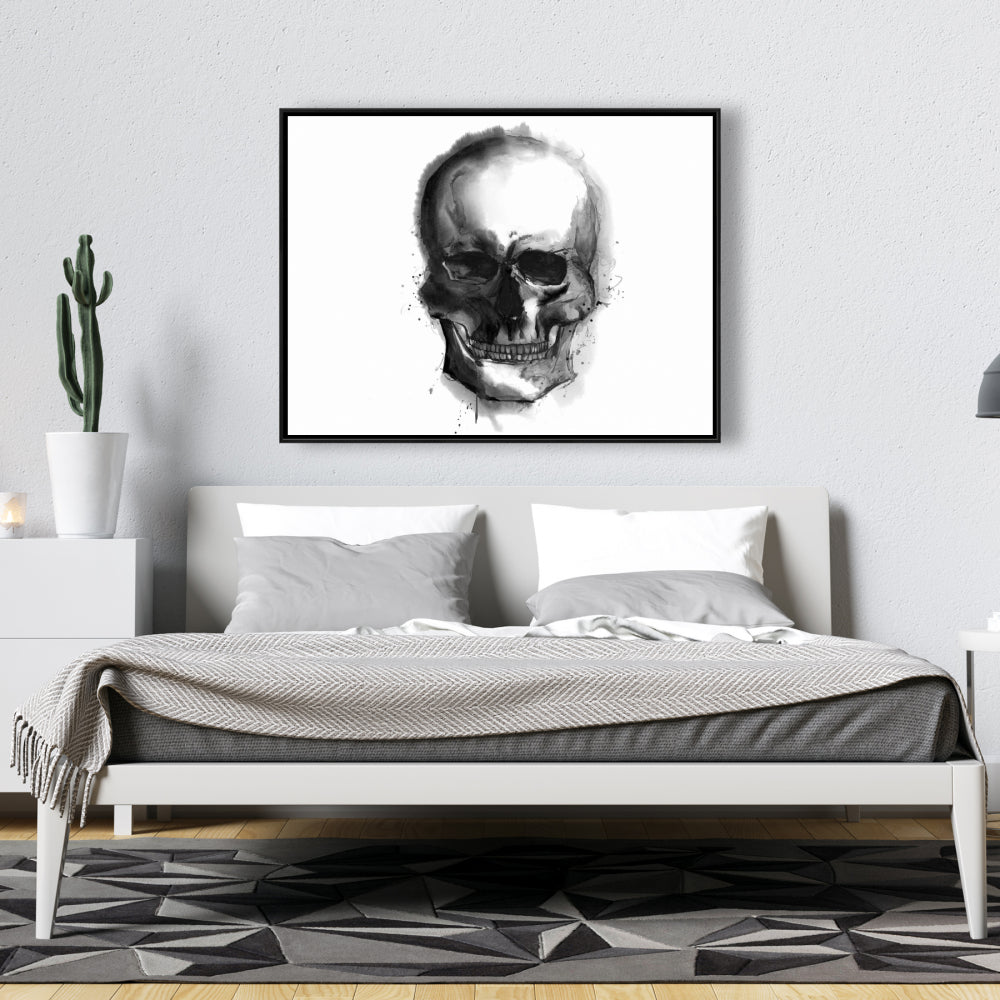 Watercolor Dark Skull Framed Canvas | Bedroom Home Decor