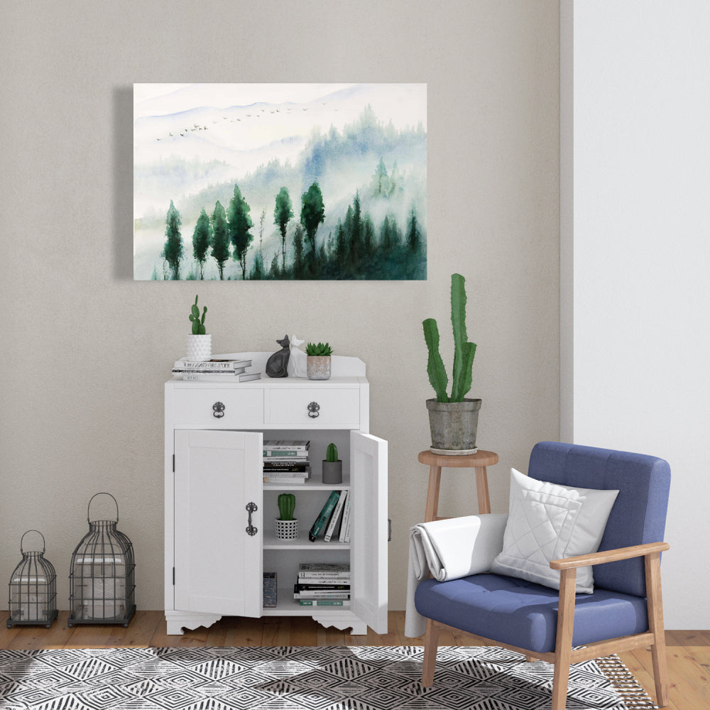 Paysage à l'aquarelle - Décoration d'intérieur sur toile avec arbres pour chambre à coucher