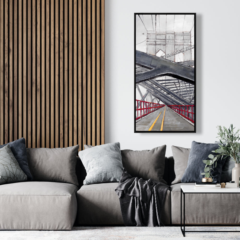 Toile encadrée « Oiseau gris » pour chambre à coucher – Décor sous le pont de Brooklyn