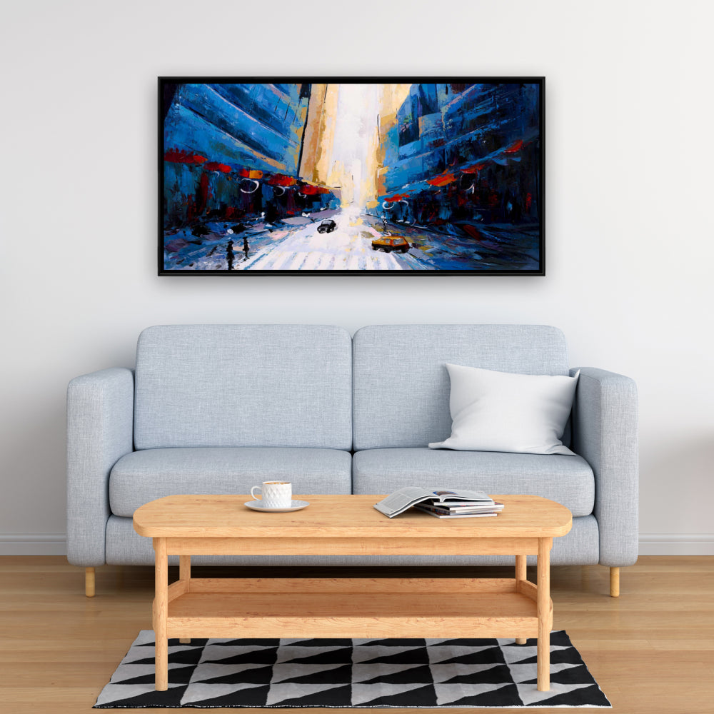 Blue Asymmetrical Street Canvas | Modern Bedroom Wall Art