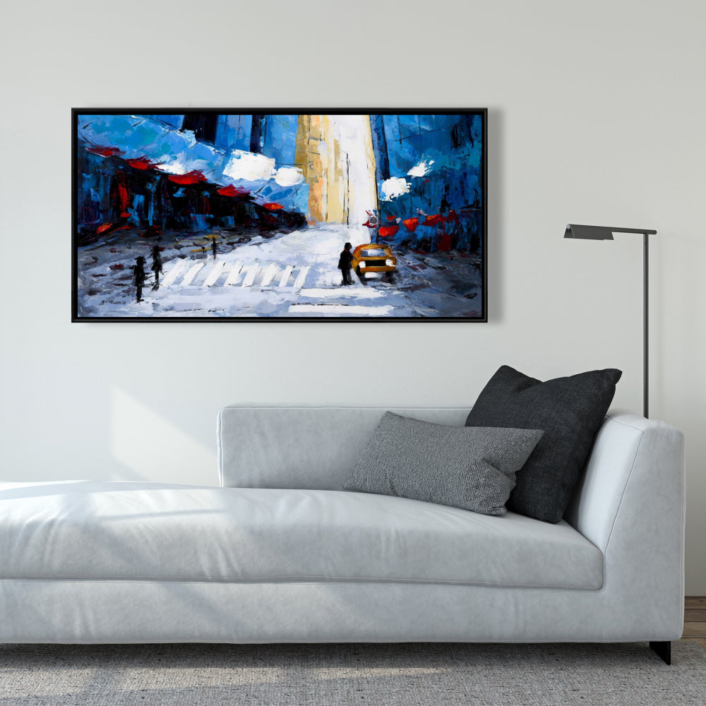 Blue Cities Bedroom Framed Canvas - Blue Buildings Home Decor