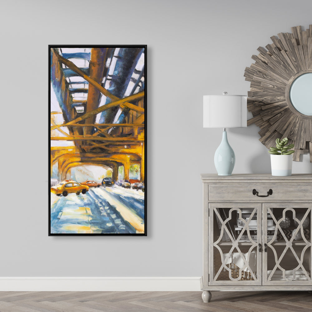 Toile « Trafic sous le pont » – Décoration contemporaine bleue