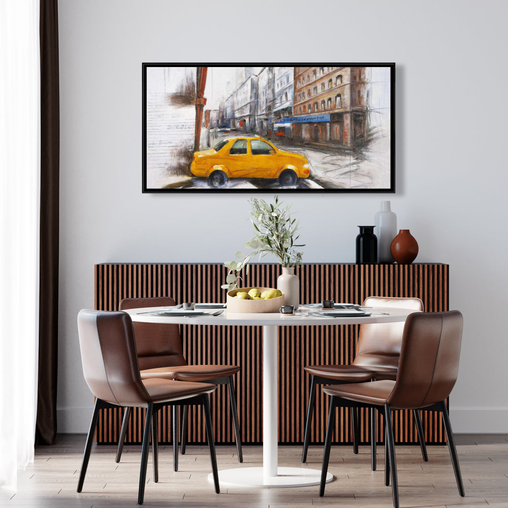 Taxi in the Street Sketch Canvas | Industrial Bedroom Decor