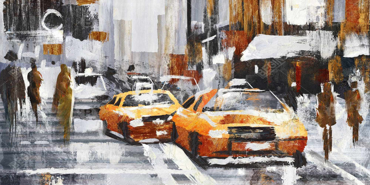 Abstract Citystreet Canvas - Yellow Taxis | Home Decor Art