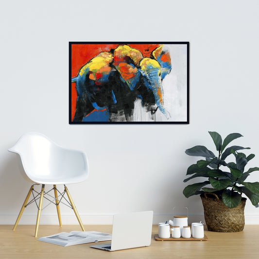 Toile abstraite colorée représentant un éléphant | Décoration d'intérieur avec animaux bleus