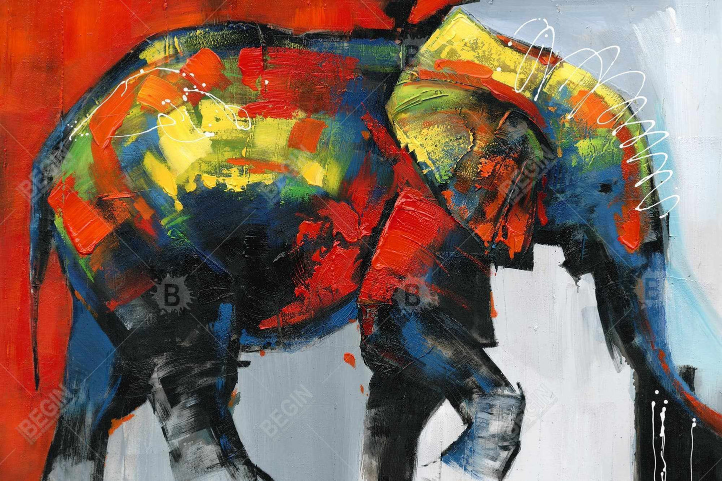 Blue African Elephant Canvas | Abstract Colorful Wall Art
