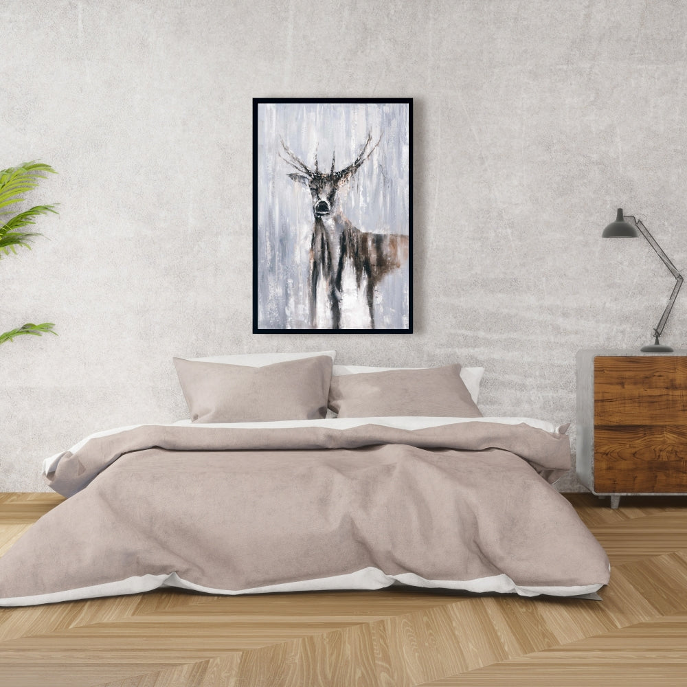 Toile encadrée « Cerf abstrait hivernal » | Décoration d'intérieur et de chambre