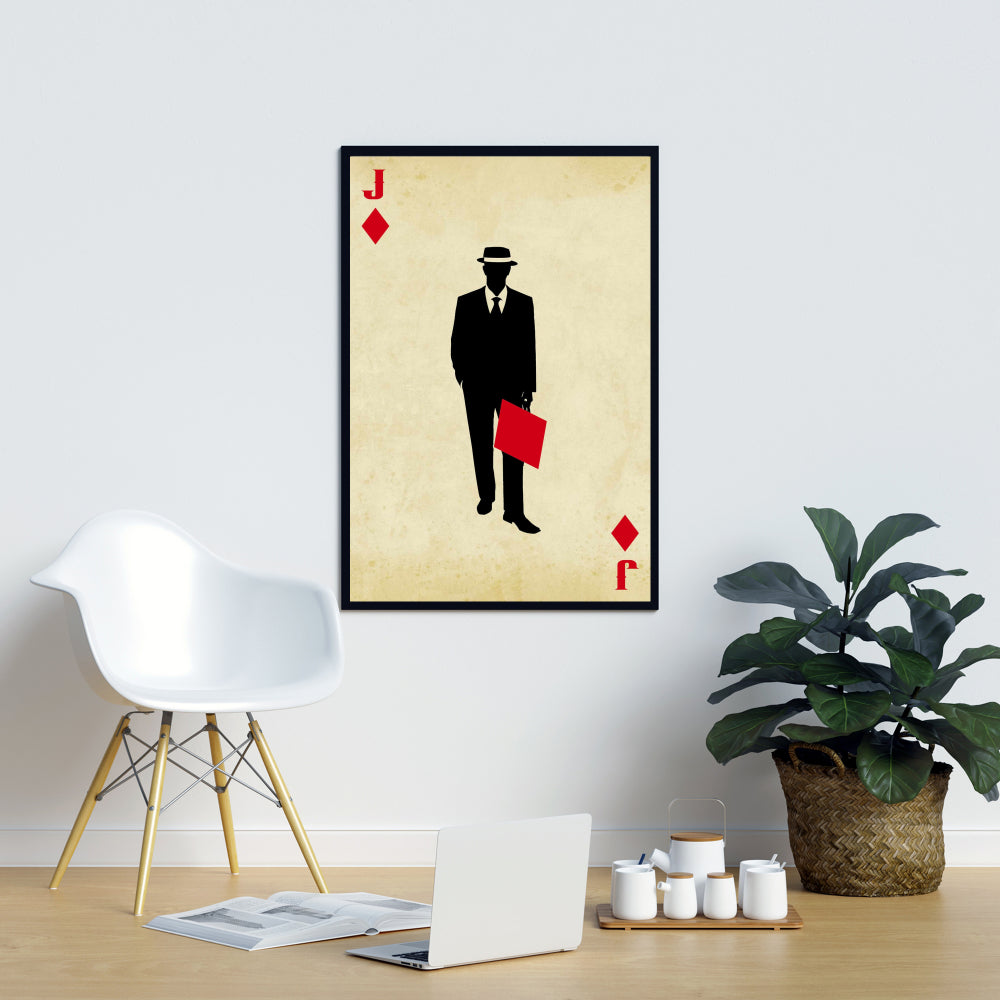 Jack of Diamonds Framed Canvas - Black Man Cave Home Decor