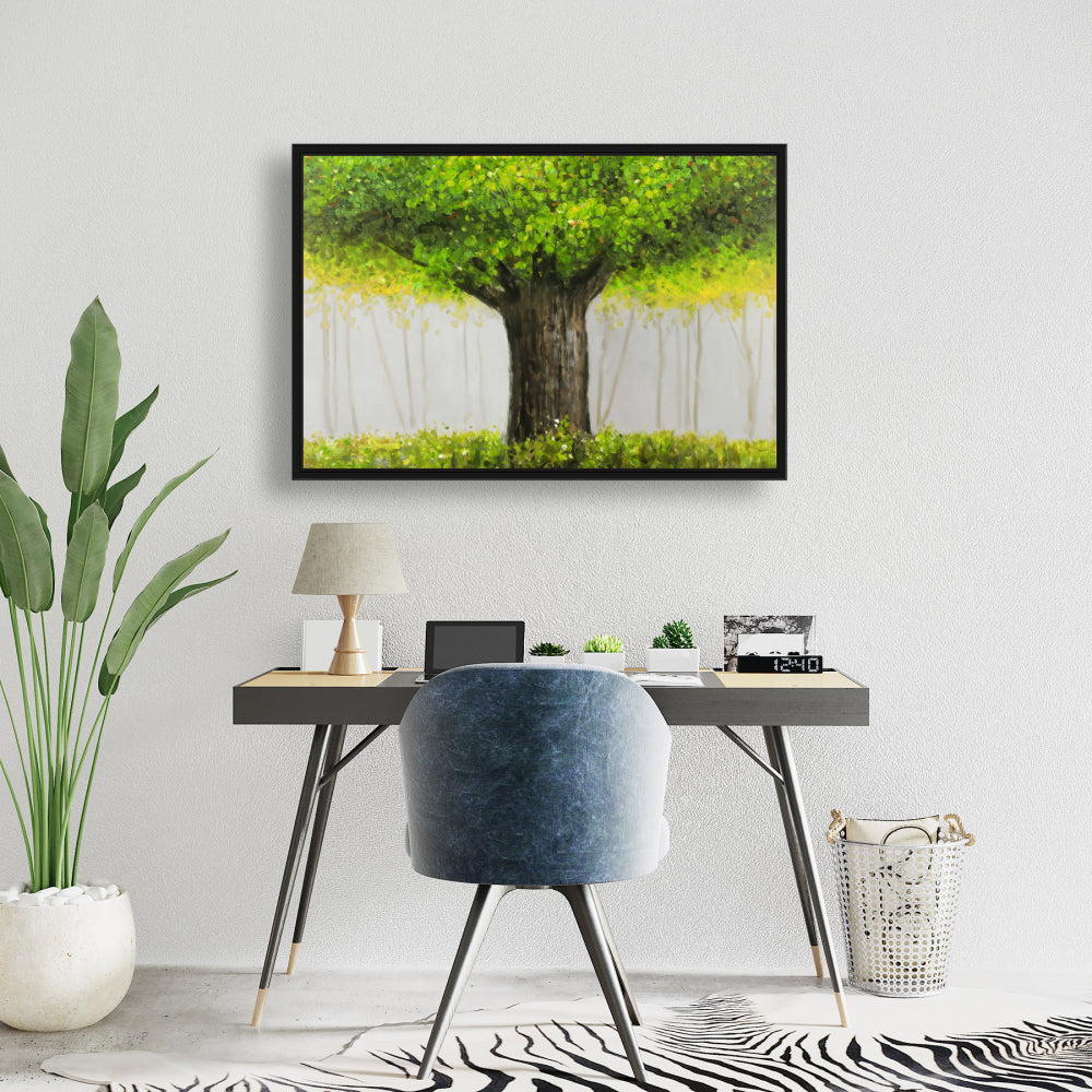 Contemporary Bedroom Canvas - Big Green Tree Brown Frame Decor